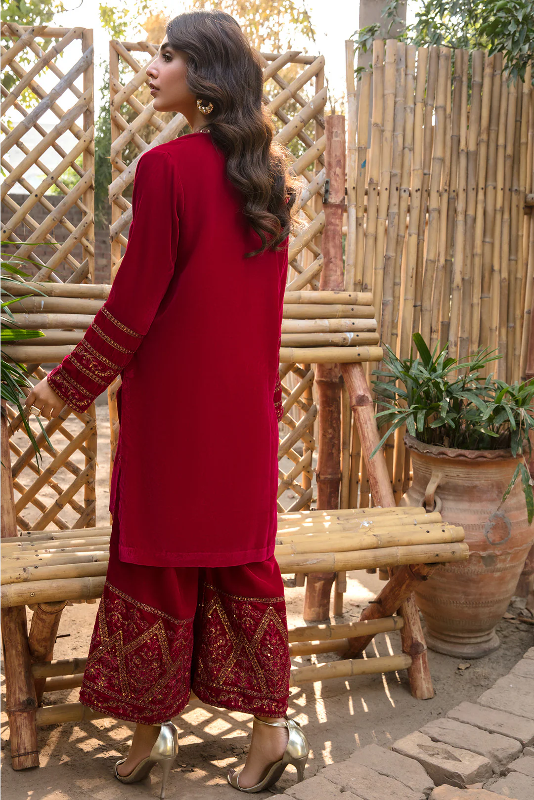 2 Piece - Embroidered Velvet Suit L0294 - Image 5