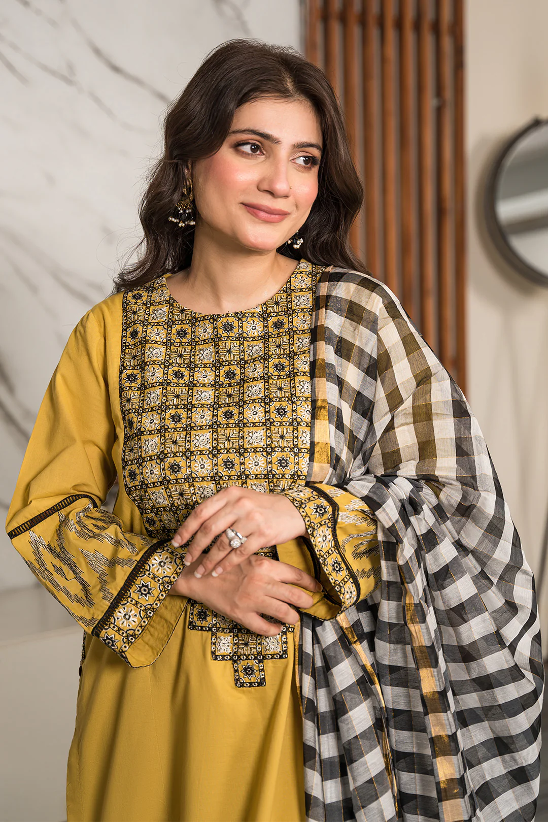 3 Piece - Dyed Embroidered Cotton Cambric Suit P0806 - Image 3