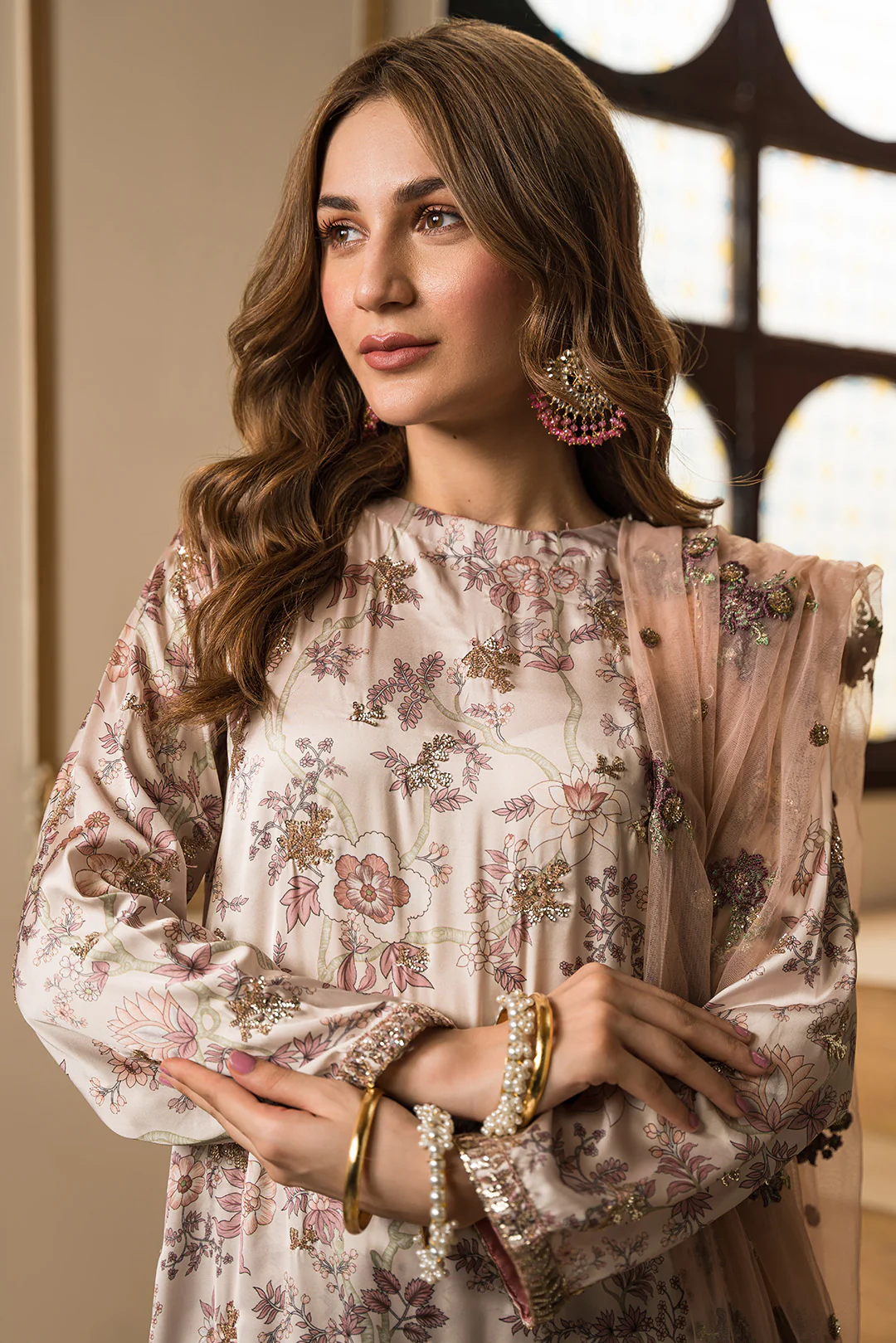 3 Piece - Embroidered Digital Printed Shamoz Silk Suit L1018 - Image 3
