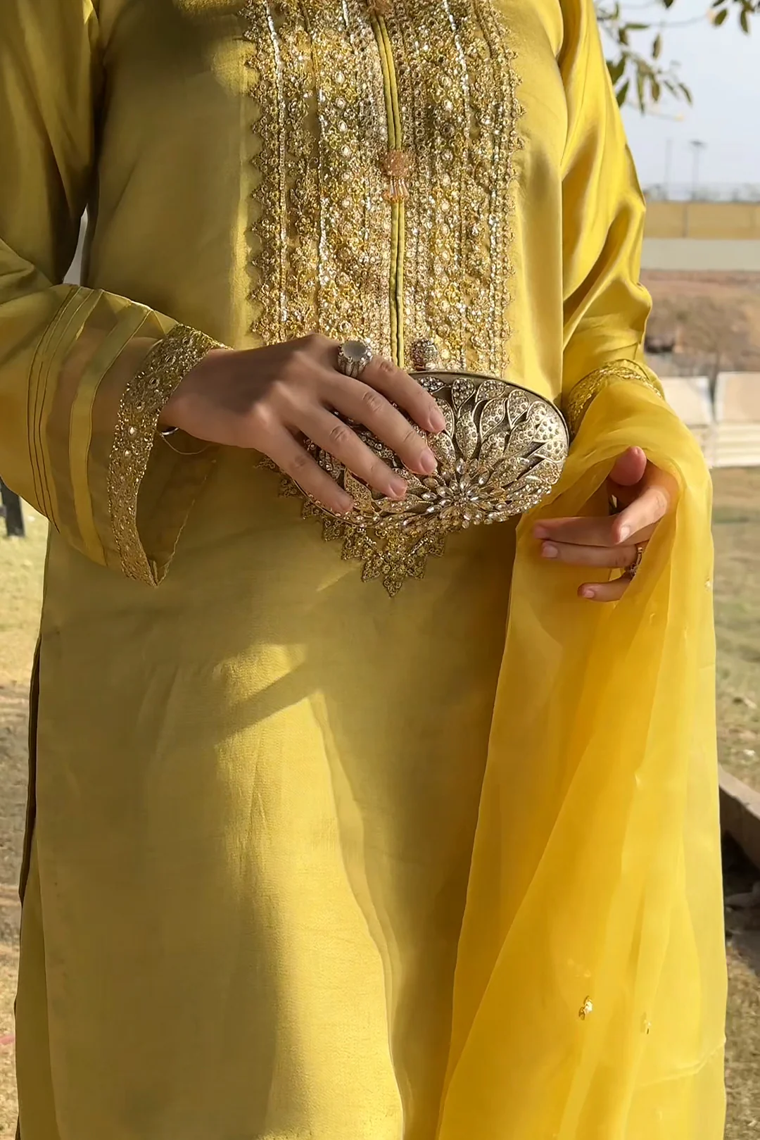 3 Piece - Embroidered Hand Embellished Premium Pure Silk Suit LFP1144 - Image 4