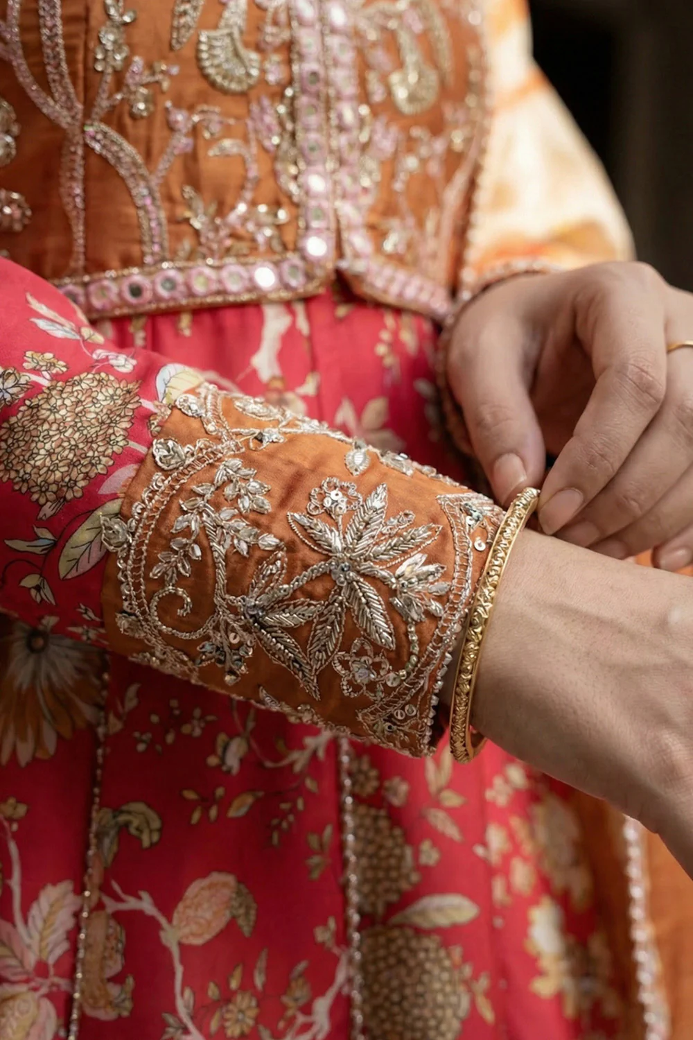 2 Piece - Embroidered Printed Shamoz Silk Suit LFP1151 - Image 10