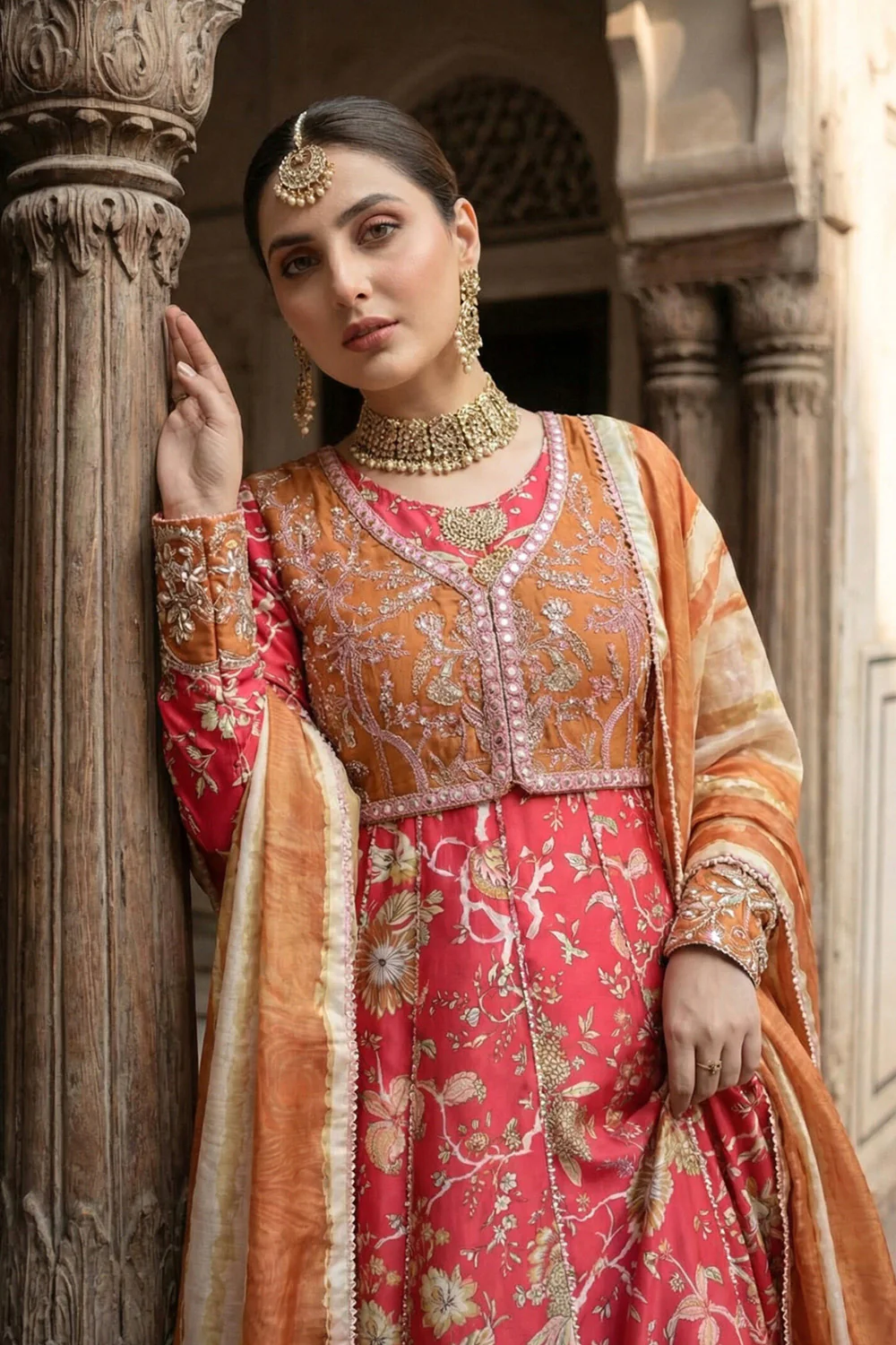 2 Piece - Embroidered Printed Shamoz Silk Suit LFP1151 - Image 12