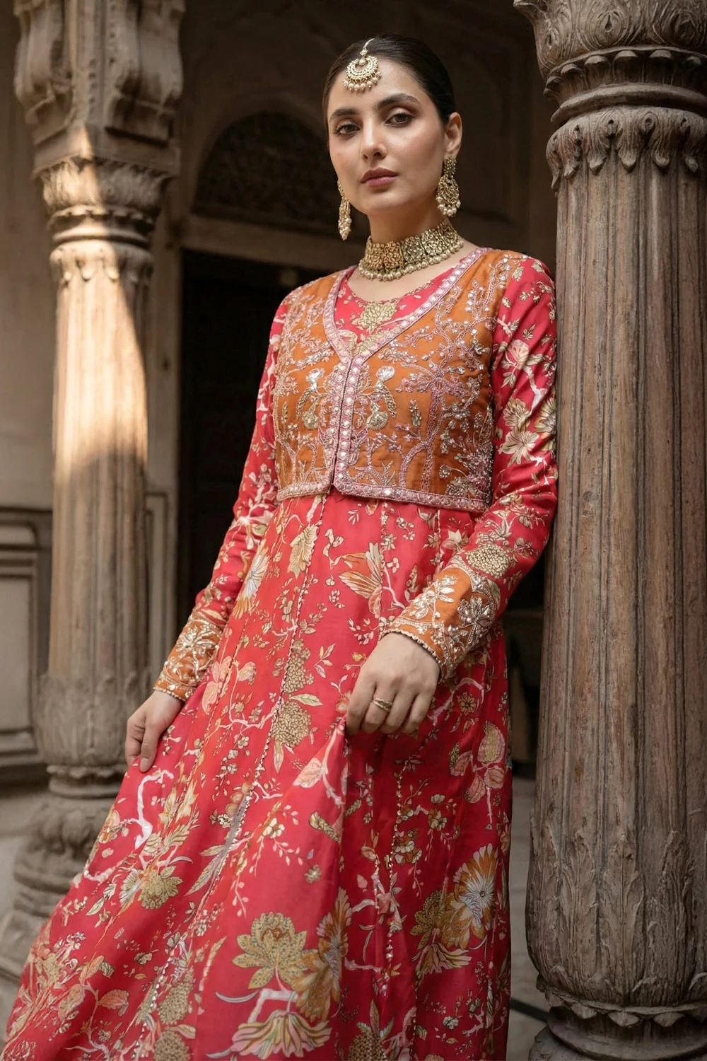 2 Piece - Embroidered Printed Shamoz Silk Suit LFP1151 - Image 13