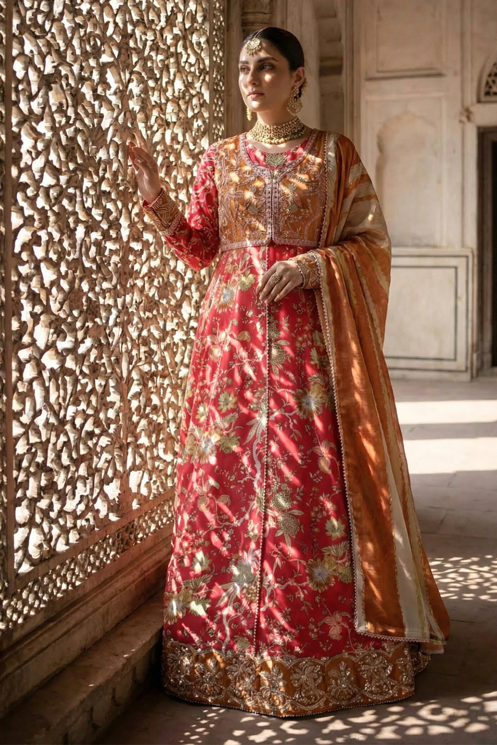 2 Piece - Embroidered Printed Shamoz Silk Suit LFP1151 - Image 3