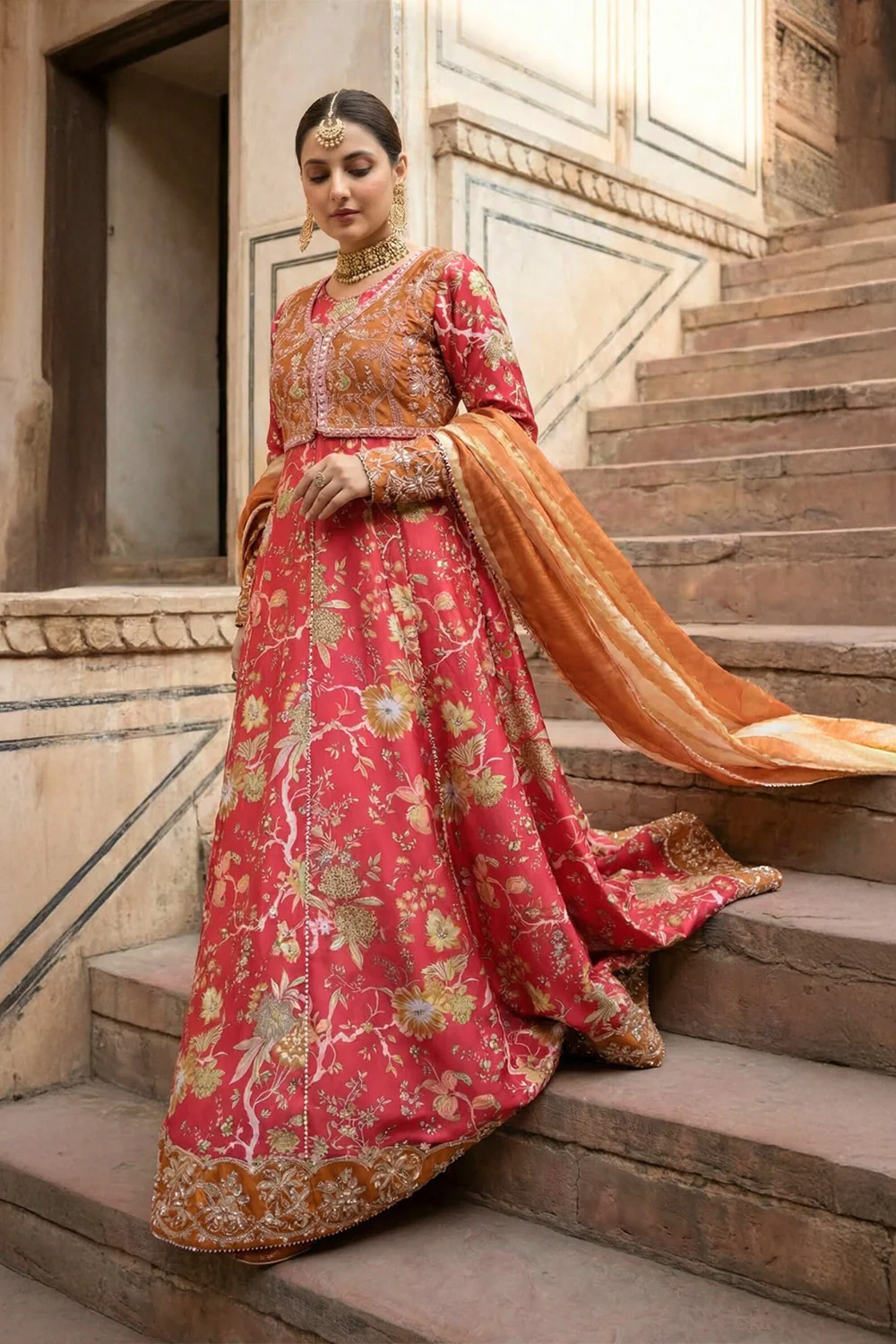 2 Piece - Embroidered Printed Shamoz Silk Suit LFP1151 - Image 5