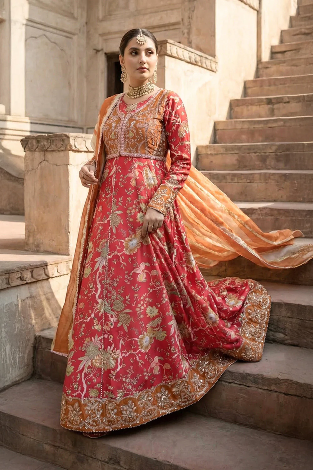 2 Piece - Embroidered Printed Shamoz Silk Suit LFP1151 - Image 6