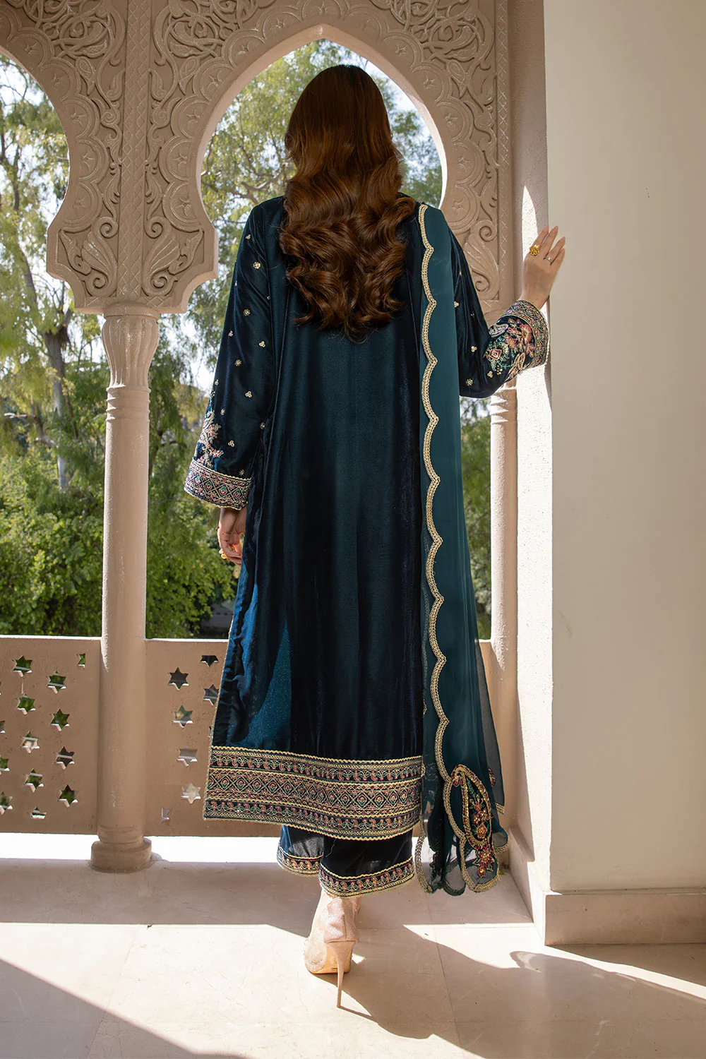3 Piece - Embroidered Premium Velvet Suit V001017 - Image 5