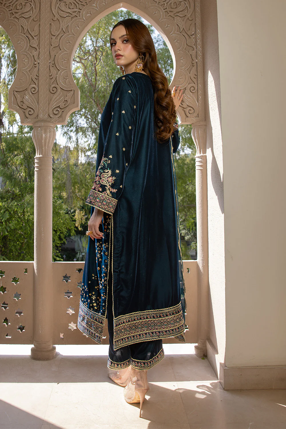 3 Piece - Embroidered Premium Velvet Suit V001017 - Image 6
