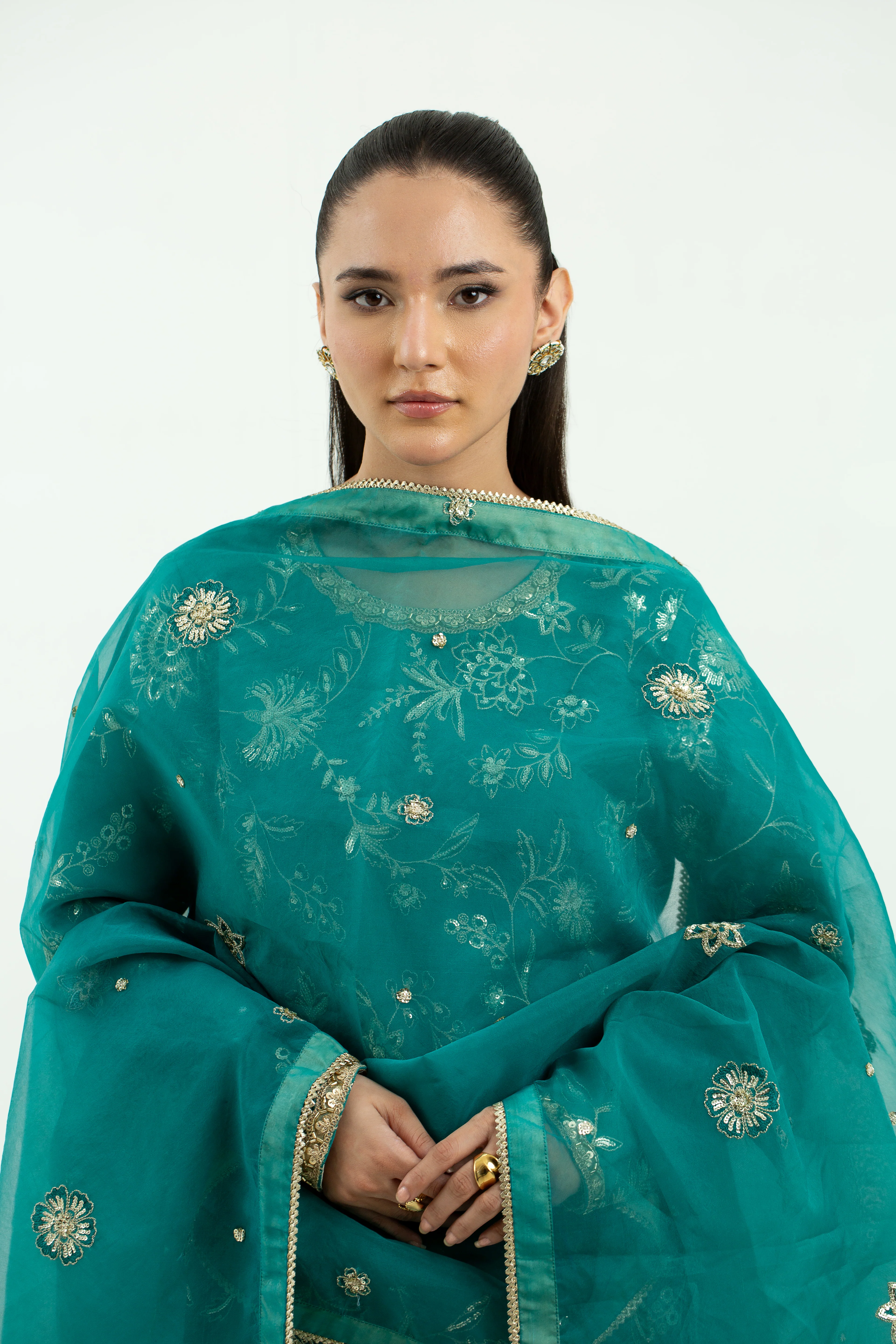 3 Piece - Embroidered Raw Silk Suit LFP1134 - Image 3