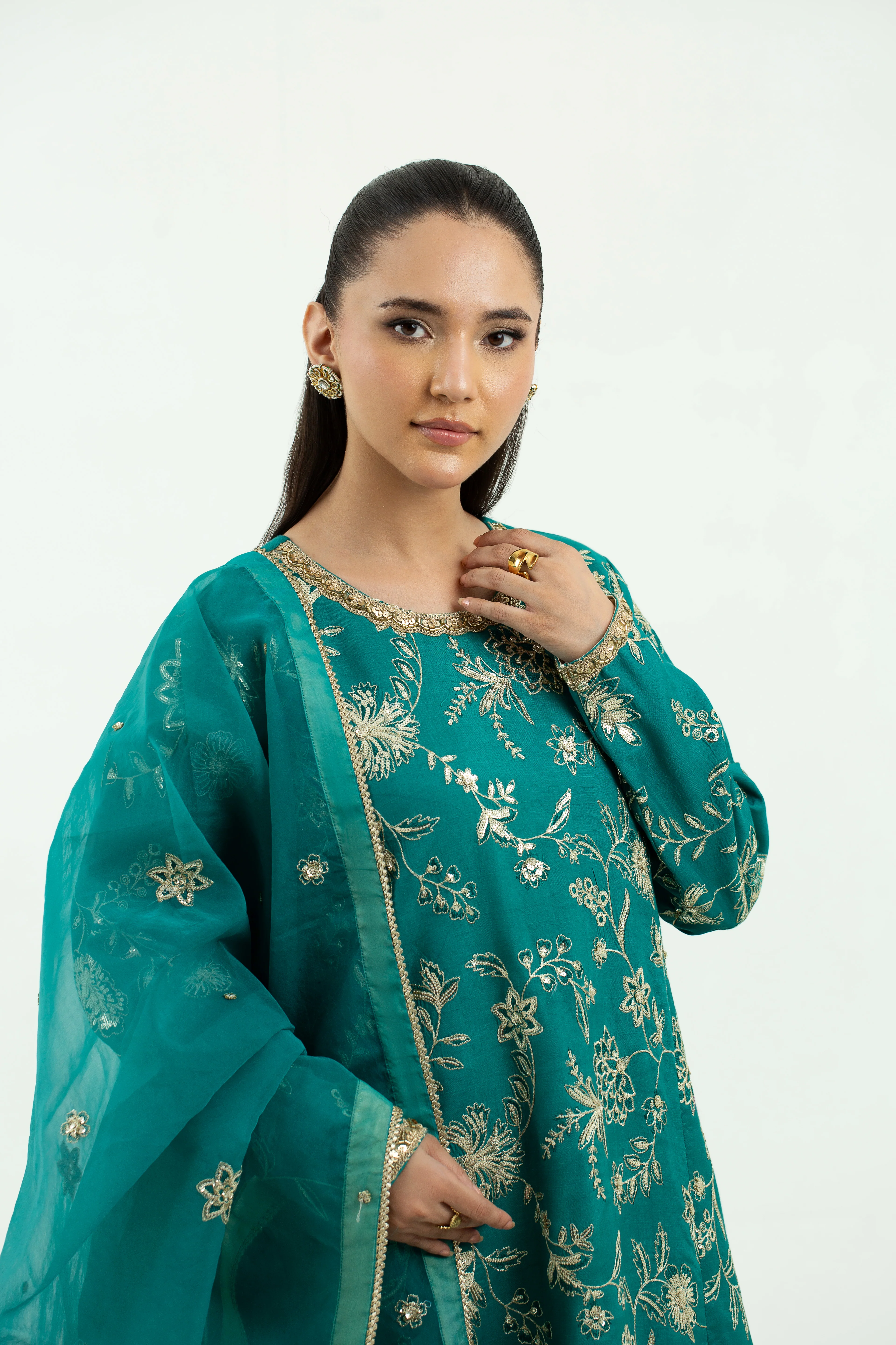 3 Piece - Embroidered Raw Silk Suit LFP1134 - Image 4