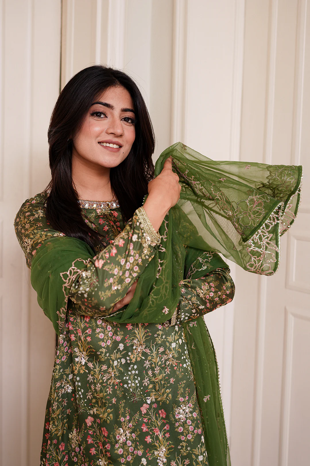 3 Piece - Embroidered Shamooz Silk Suit L1155 - Image 3