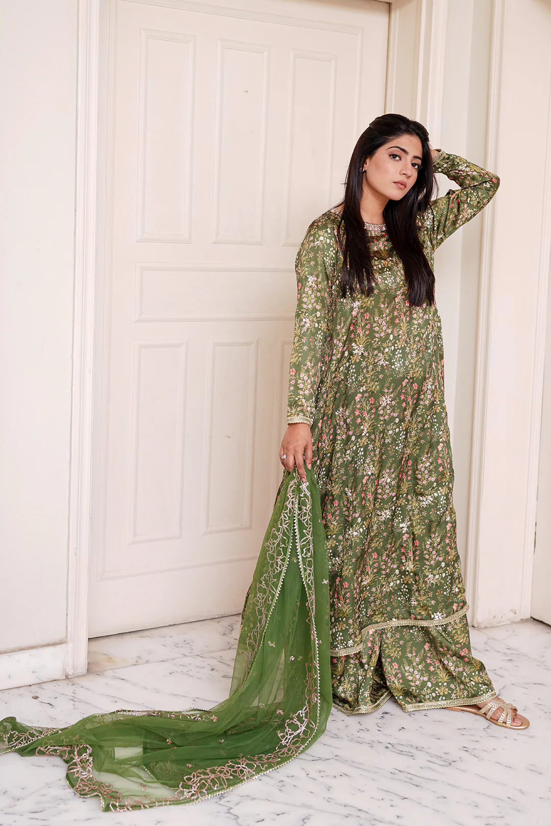 3 Piece - Embroidered Shamooz Silk Suit L1155 - Image 4