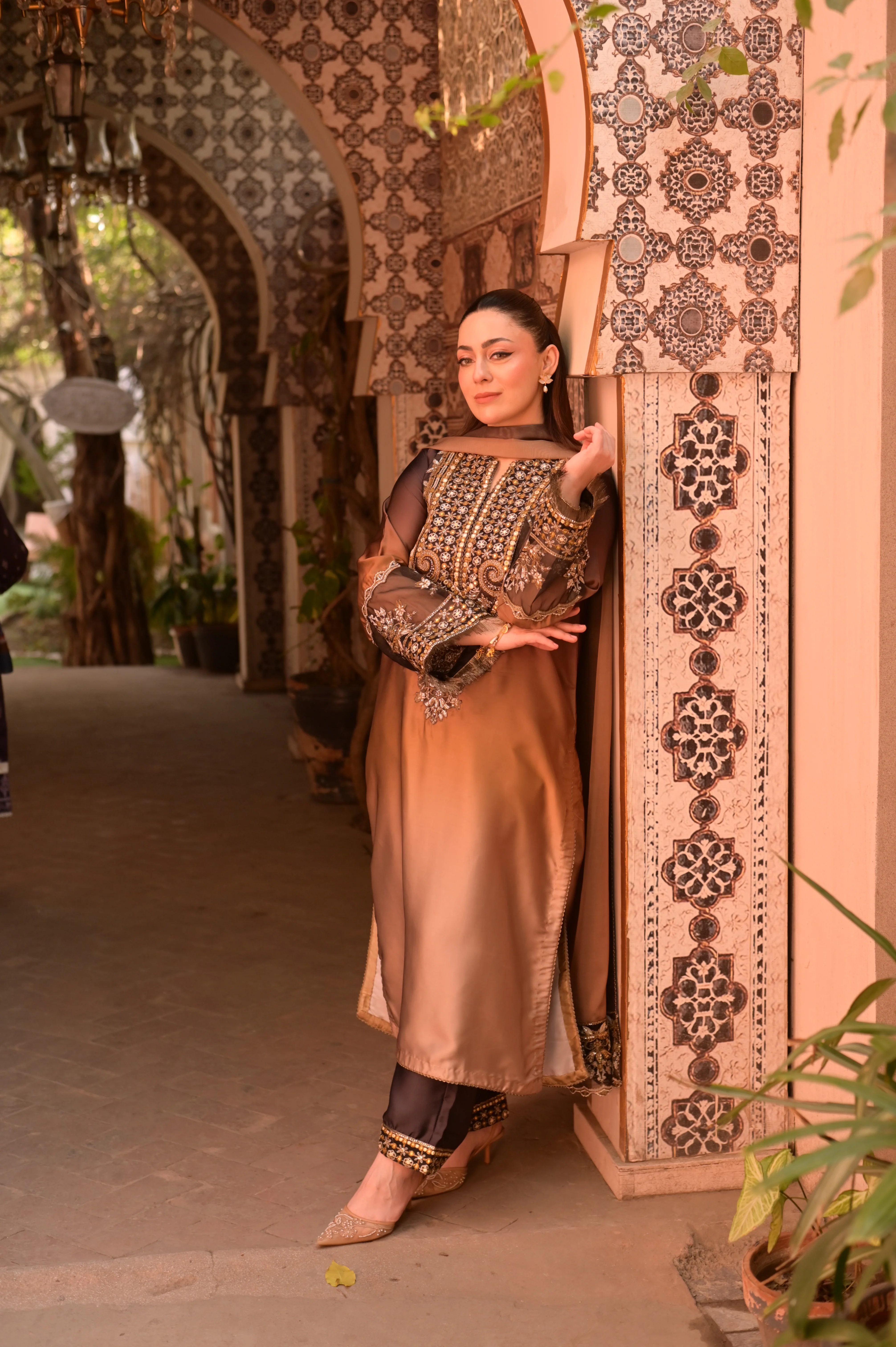 3 Piece - Embroidered Shamoz Silk Suit LFP1154 - Image 5