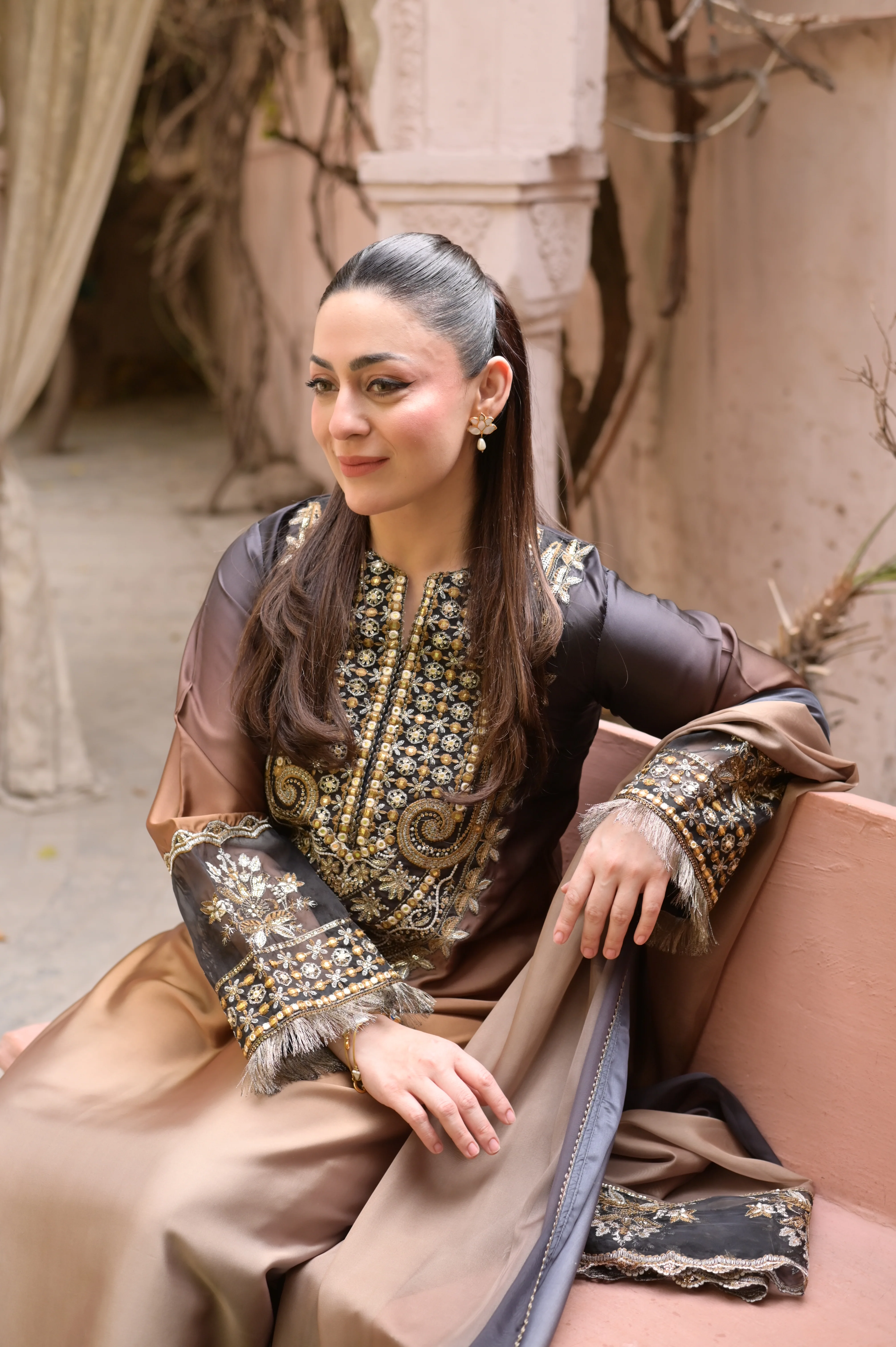 3 Piece - Embroidered Shamoz Silk Suit LFP1154 - Image 8