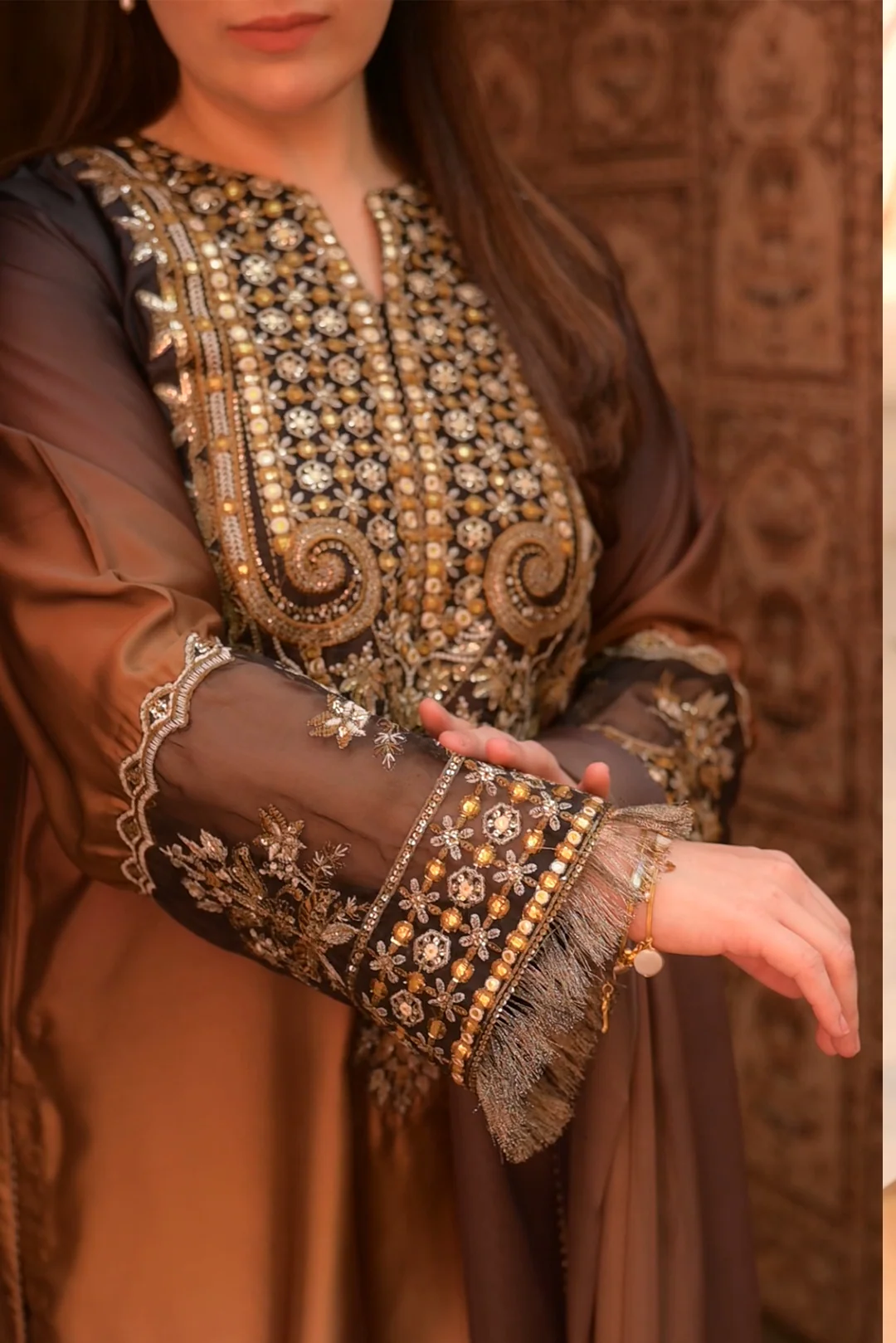 3 Piece - Embroidered Shamoz Silk Suit LFP1154 - Image 9