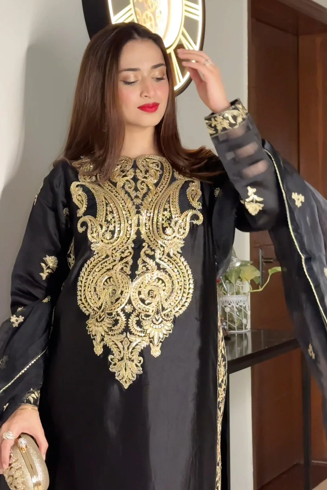 3 Piece - Premium Pure Silk Embroidered Suit LFP1145 - Image 3