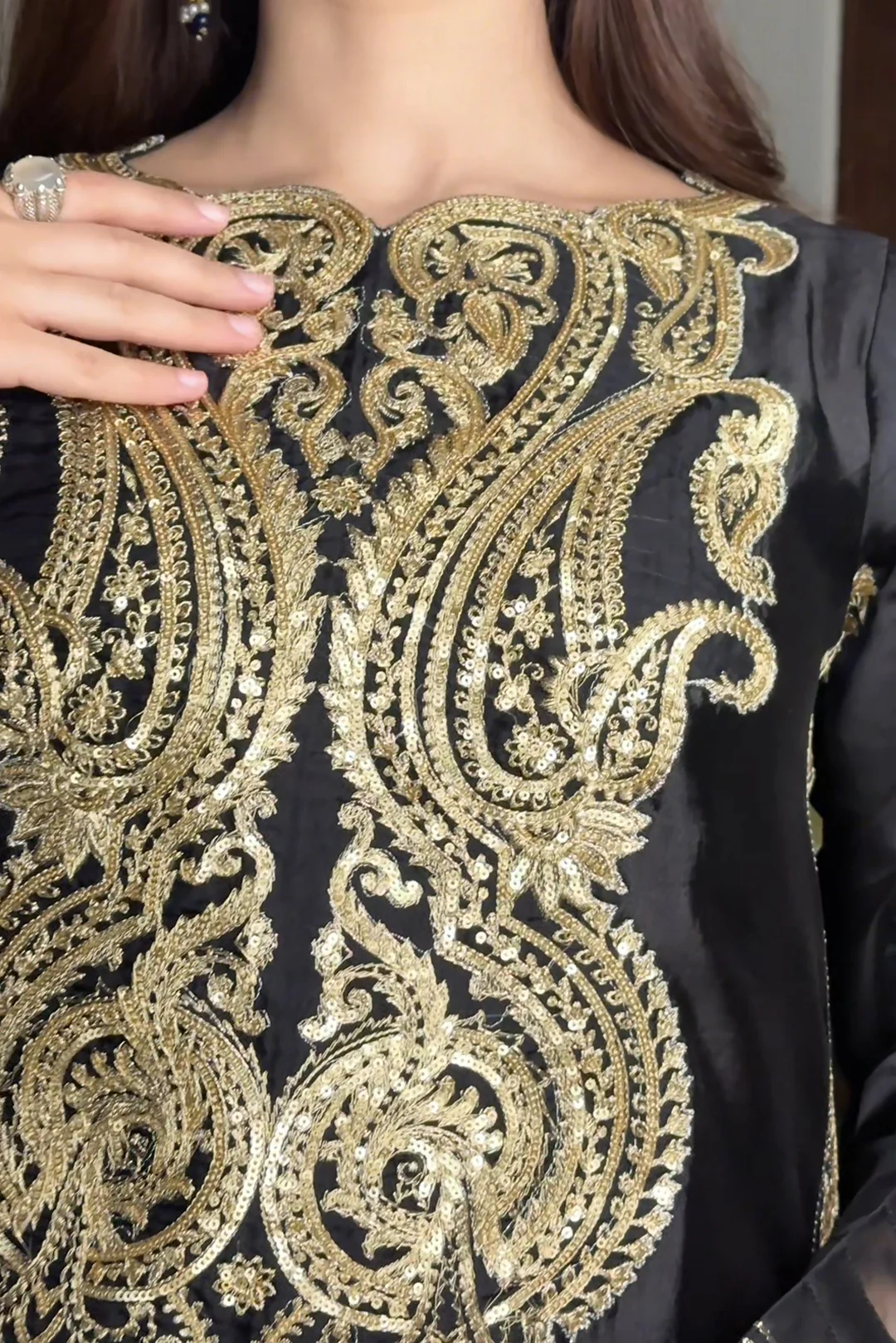 3 Piece - Premium Pure Silk Embroidered Suit LFP1145 - Image 4