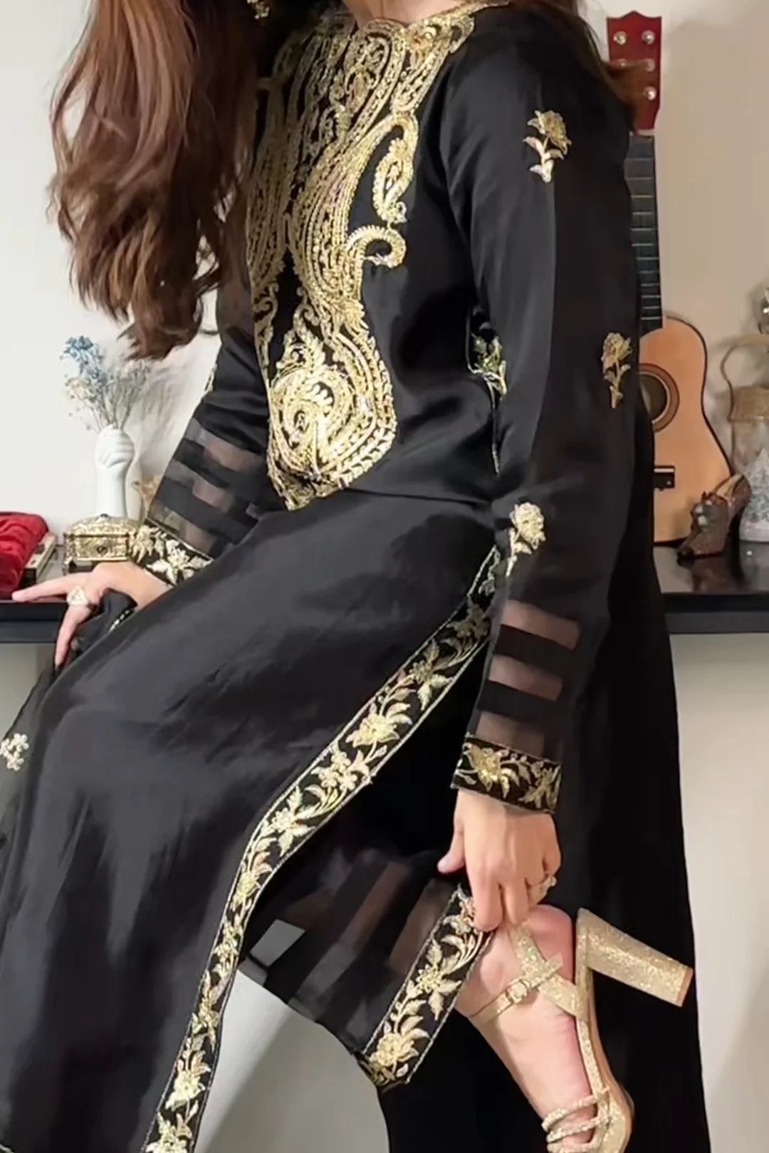 3 Piece - Premium Pure Silk Embroidered Suit LFP1145 - Image 5