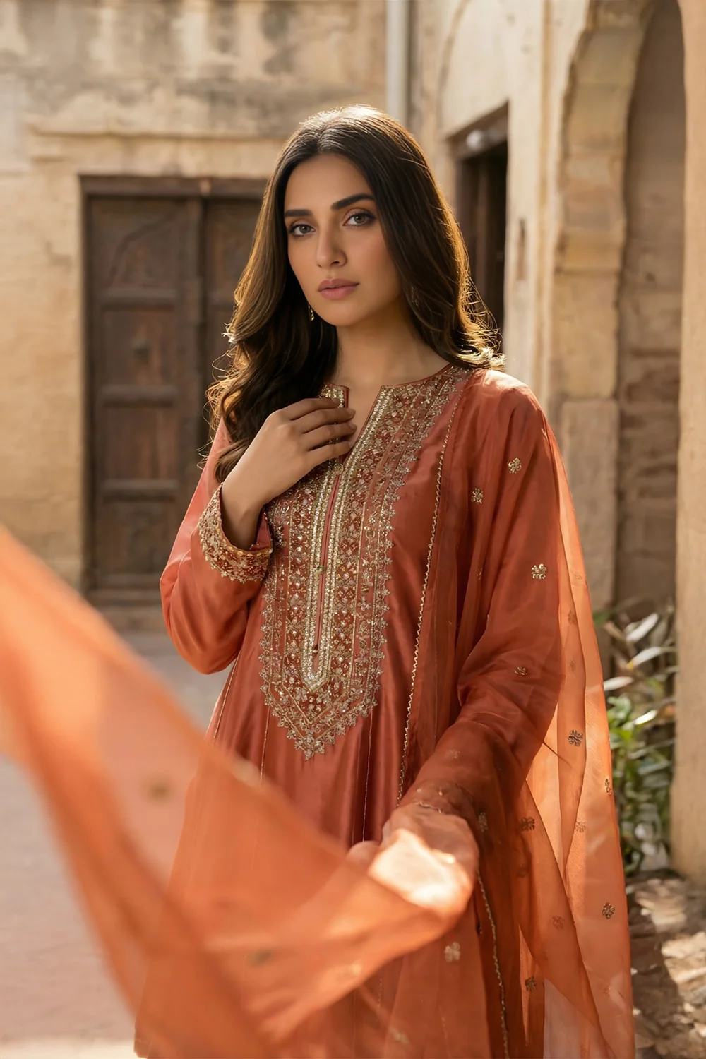 3 Piece - Premium Pure Silk Embroidered Suit LFP1146 - Image 3