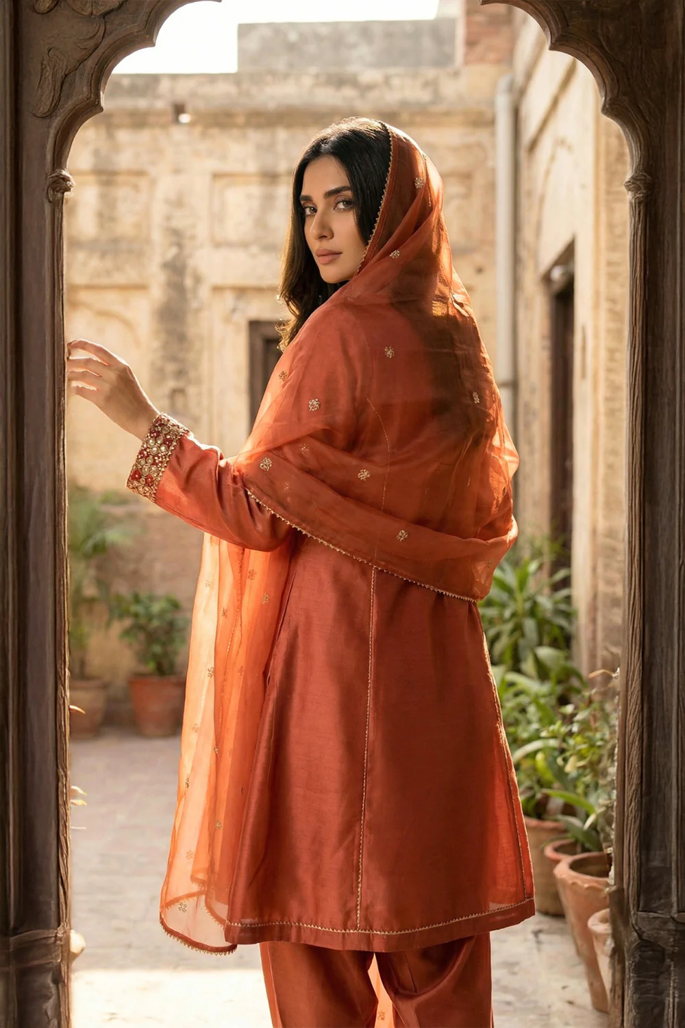 3 Piece - Premium Pure Silk Embroidered Suit LFP1146 - Image 4
