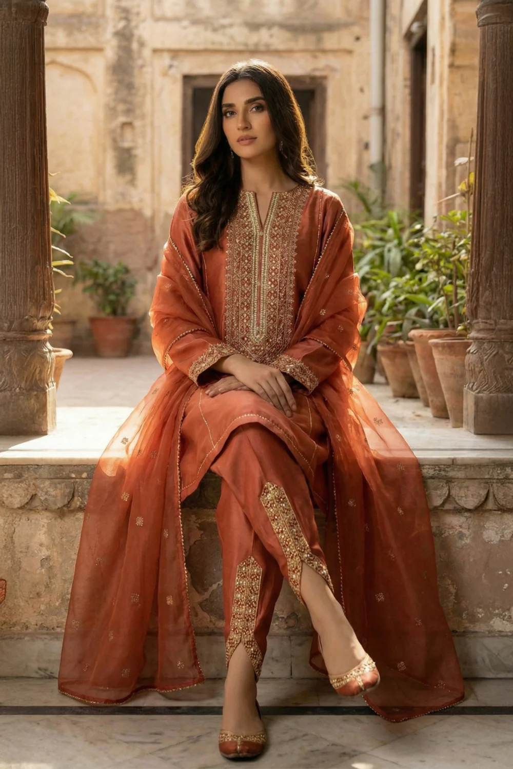 3 Piece - Premium Pure Silk Embroidered Suit LFP1146 - Image 6
