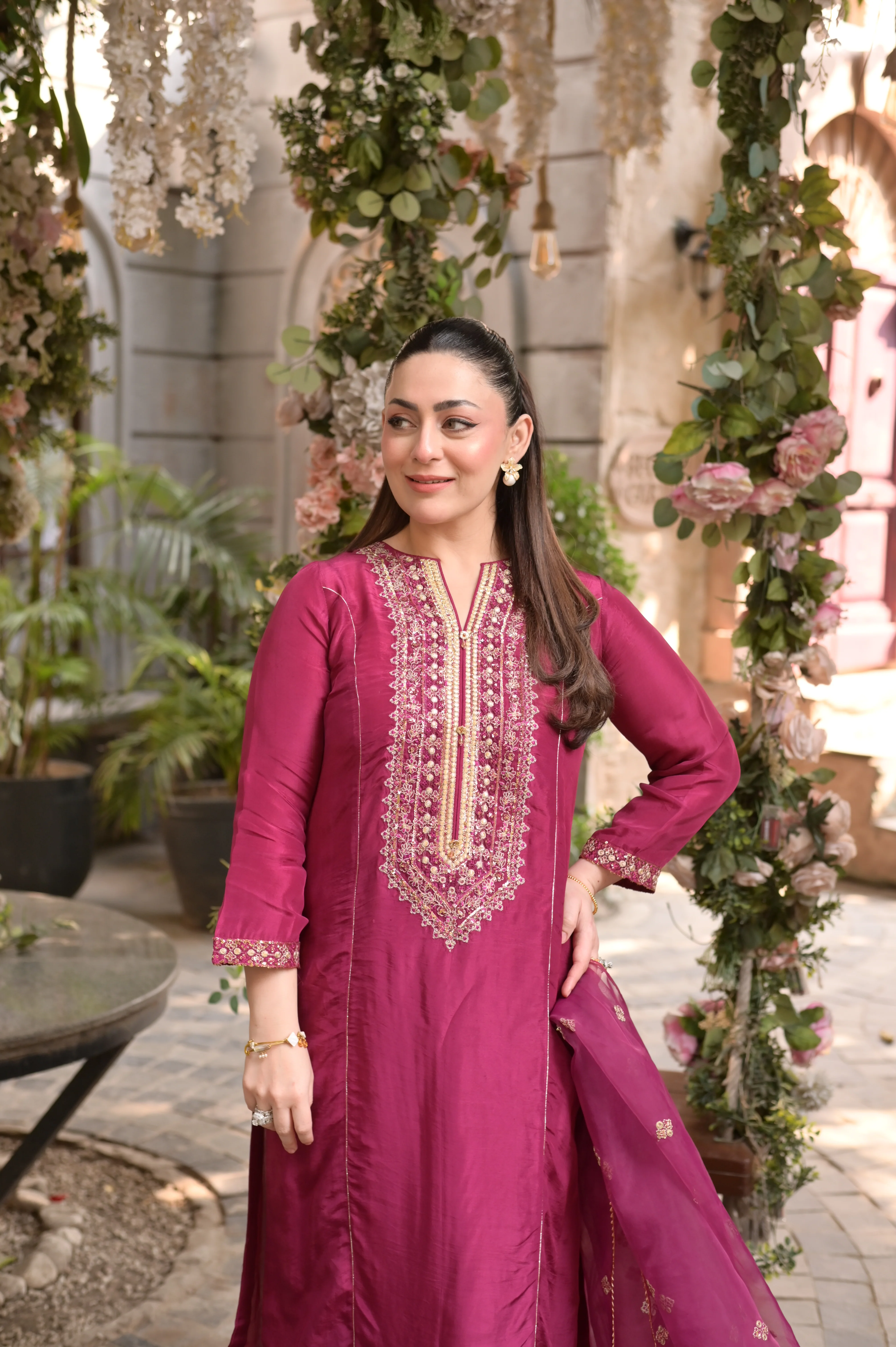3 Piece - Premium Pure Silk Embroidered Suit LFP1147 - Image 3