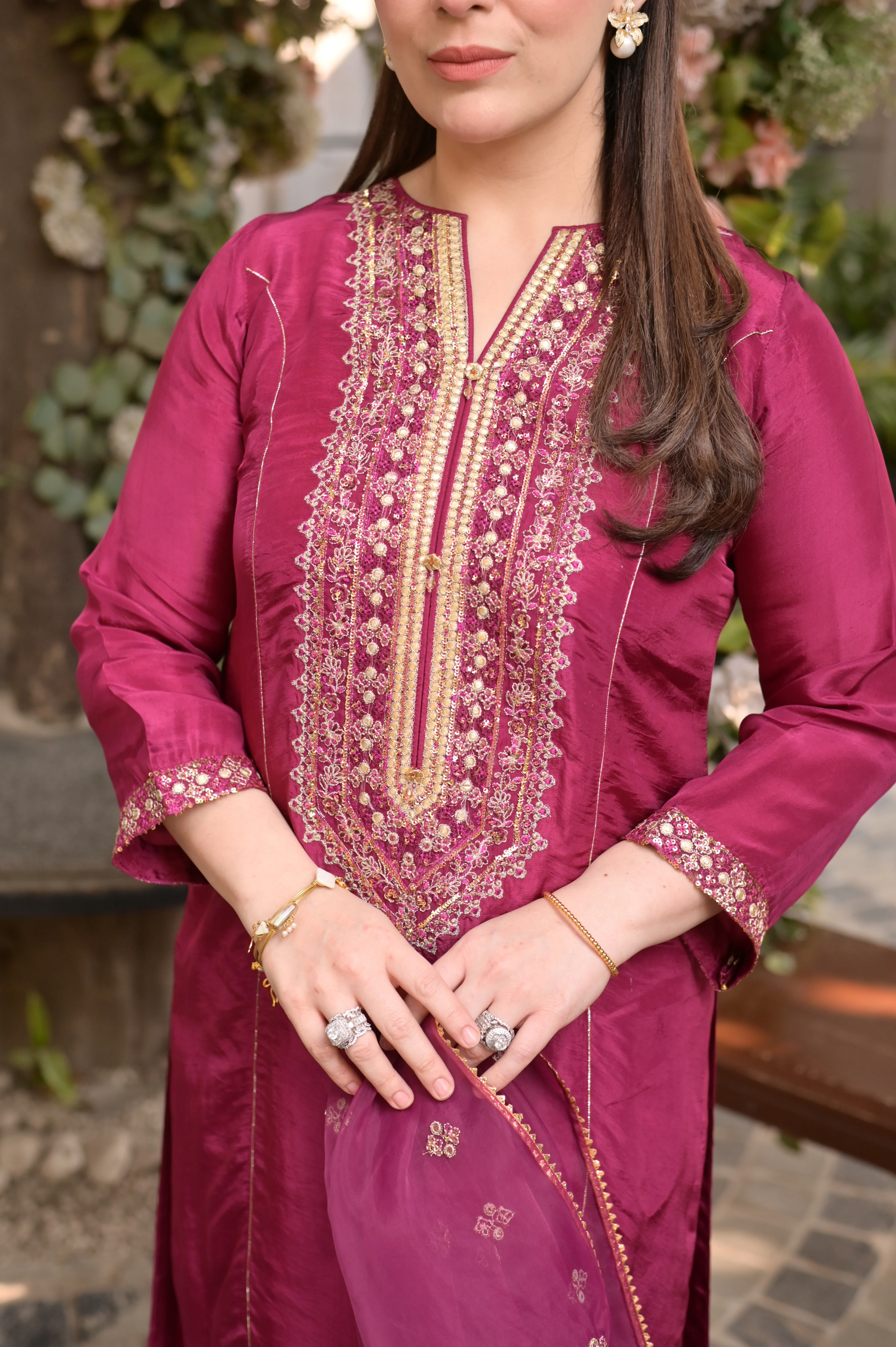 3 Piece - Premium Pure Silk Embroidered Suit LFP1147 - Image 8