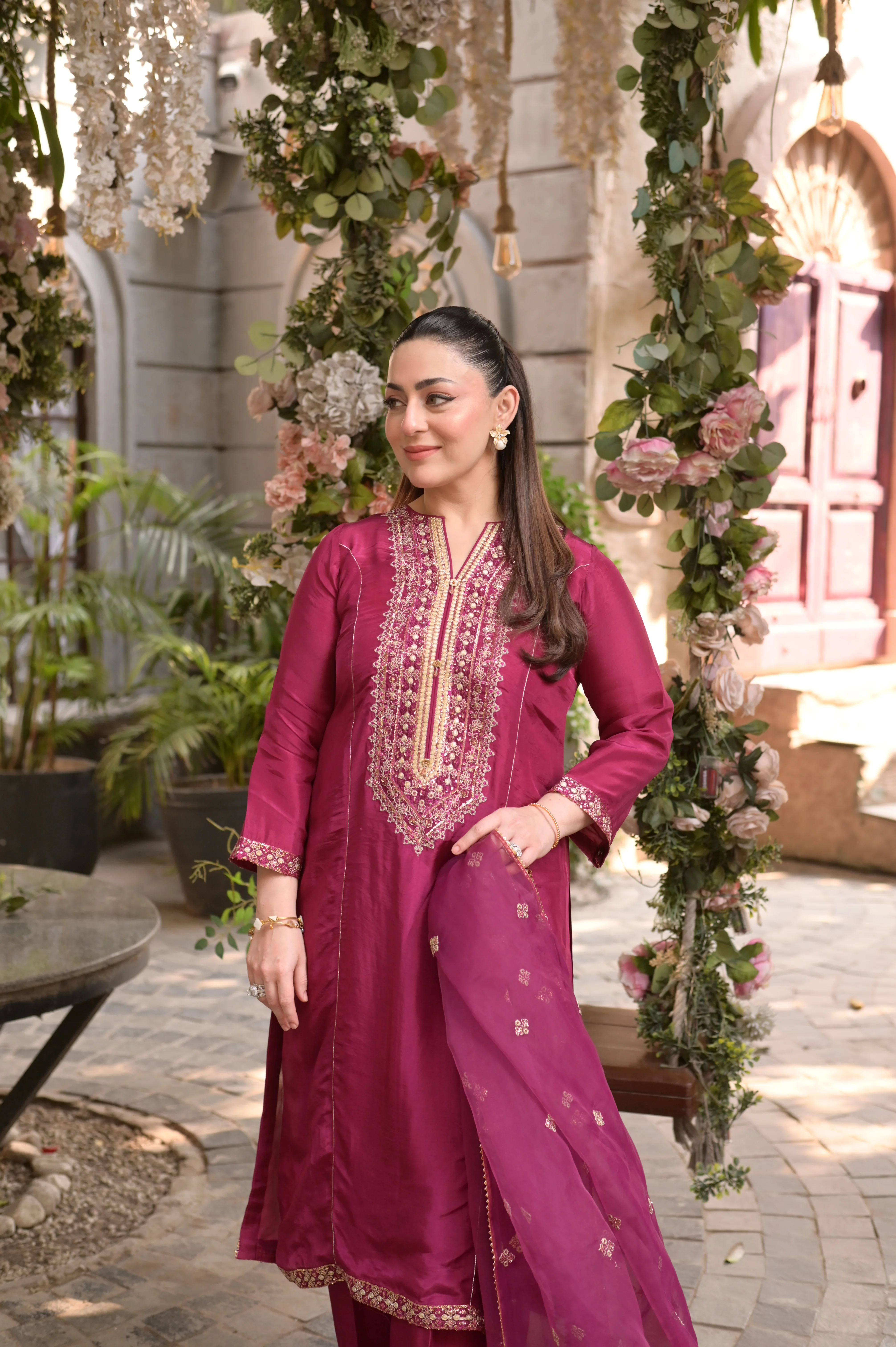 3 Piece - Premium Pure Silk Embroidered Suit LFP1147 - Image 9