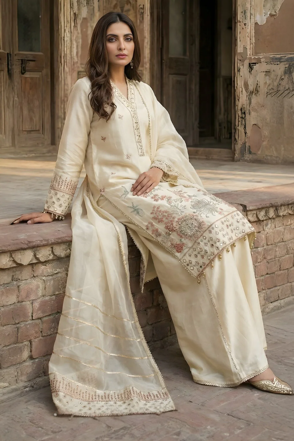 3 Piece - Premium Pure Silk Embroidered Suit LFP1149 - Image 3
