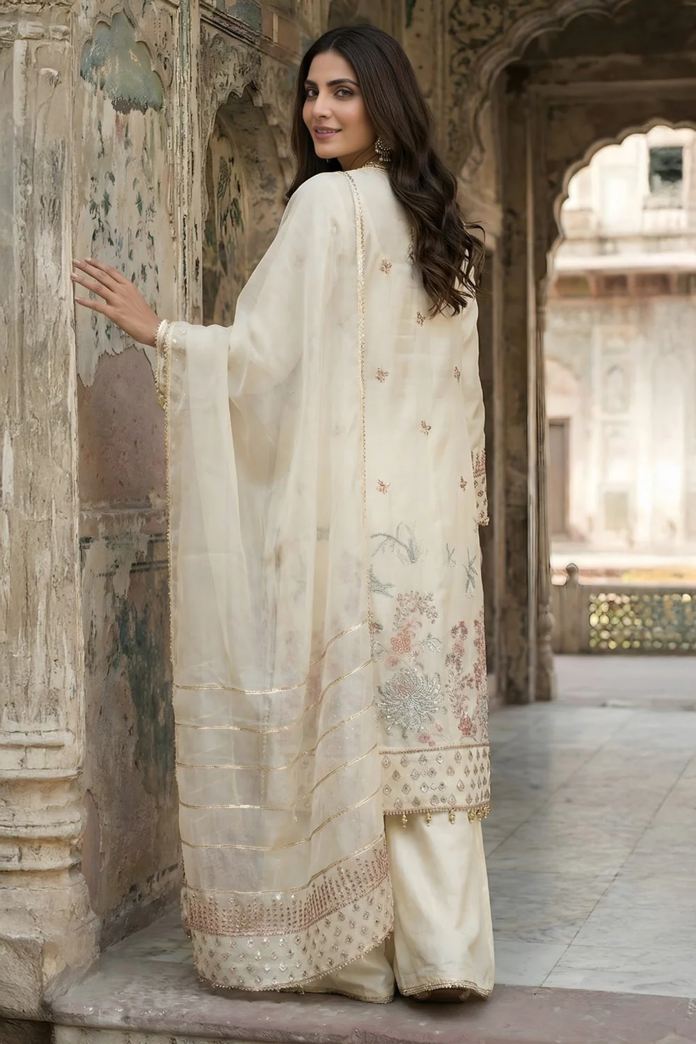 3 Piece - Premium Pure Silk Embroidered Suit LFP1149 - Image 4
