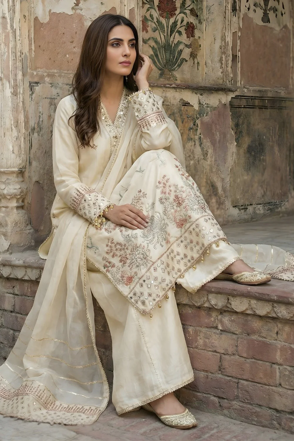 3 Piece - Premium Pure Silk Embroidered Suit LFP1149 - Image 6