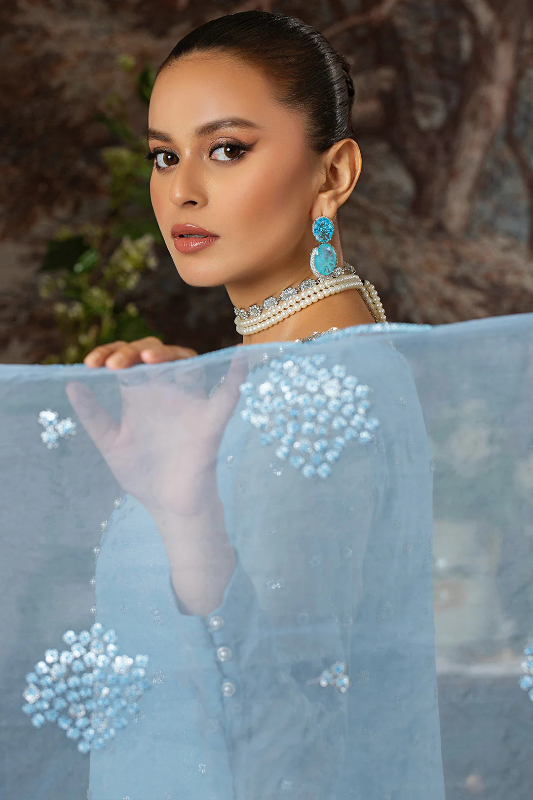 3 Piece - Embroidered Stretchy Woven Shimmer Shimmer Suit L0946 - Image 4