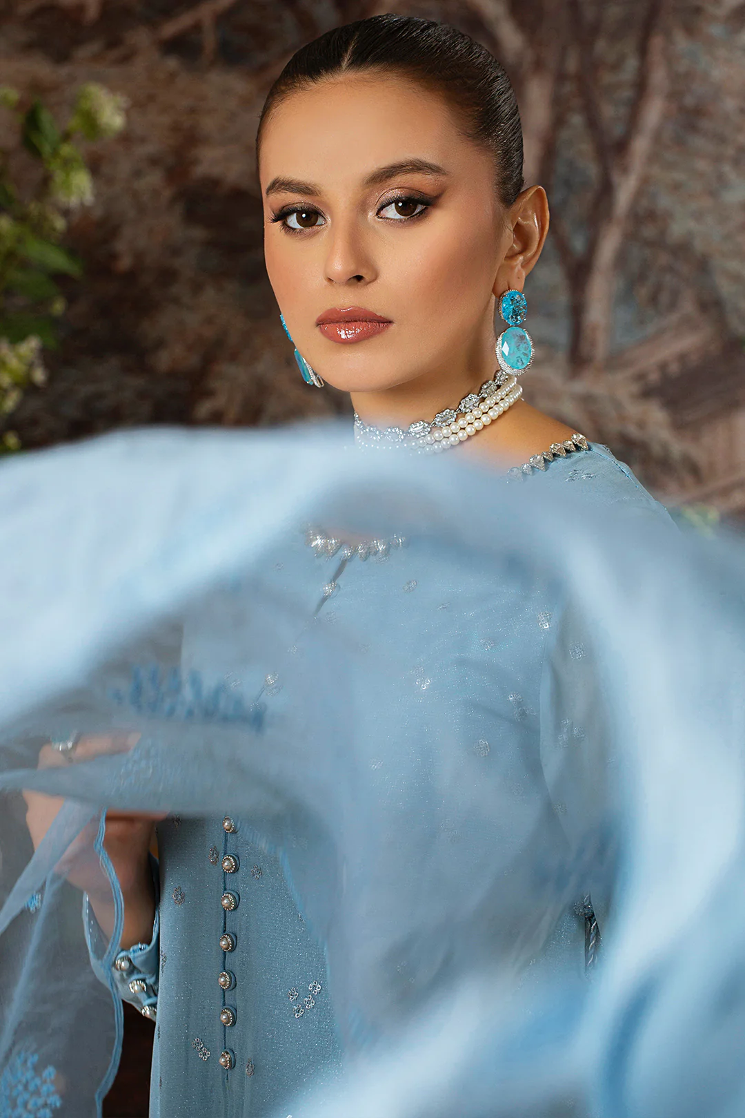 3 Piece - Embroidered Stretchy Woven Shimmer Shimmer Suit L0946 - Image 5