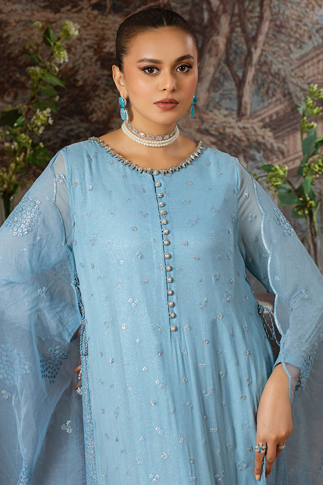 3 Piece - Embroidered Stretchy Woven Shimmer Shimmer Suit L0946 - Image 6