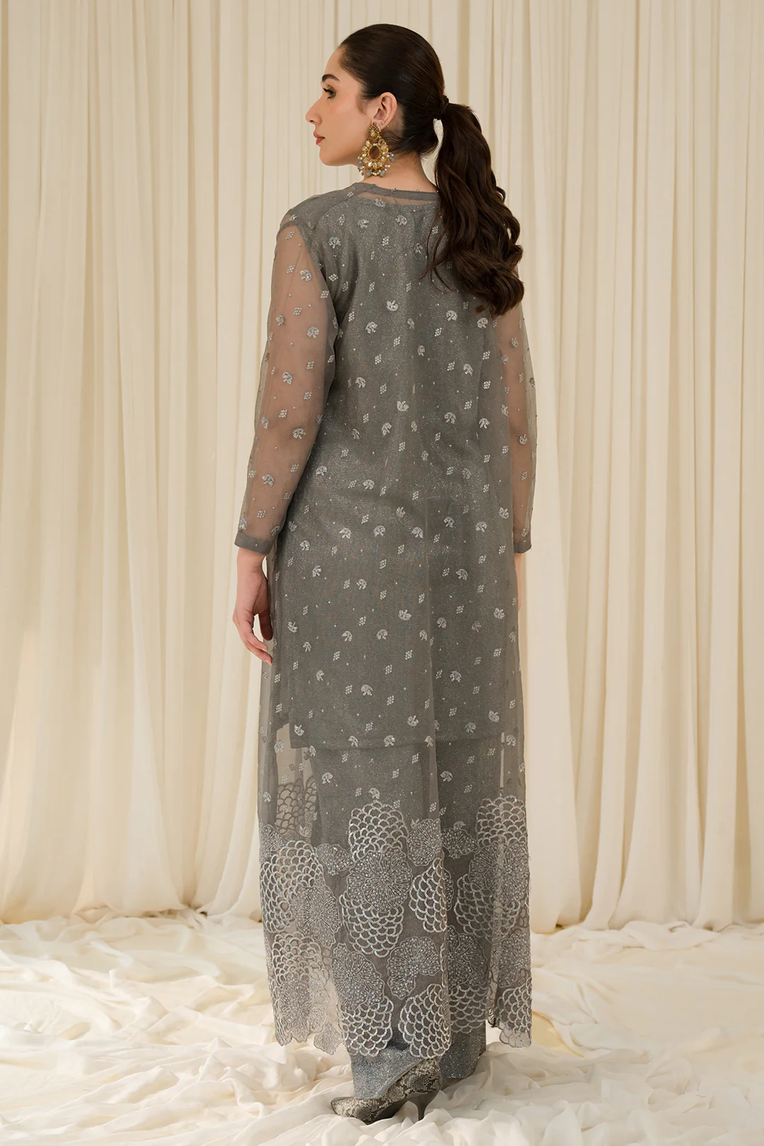 3 Piece - Embroidered Stretchy Woven Shimmer Suit L0961 - Image 4