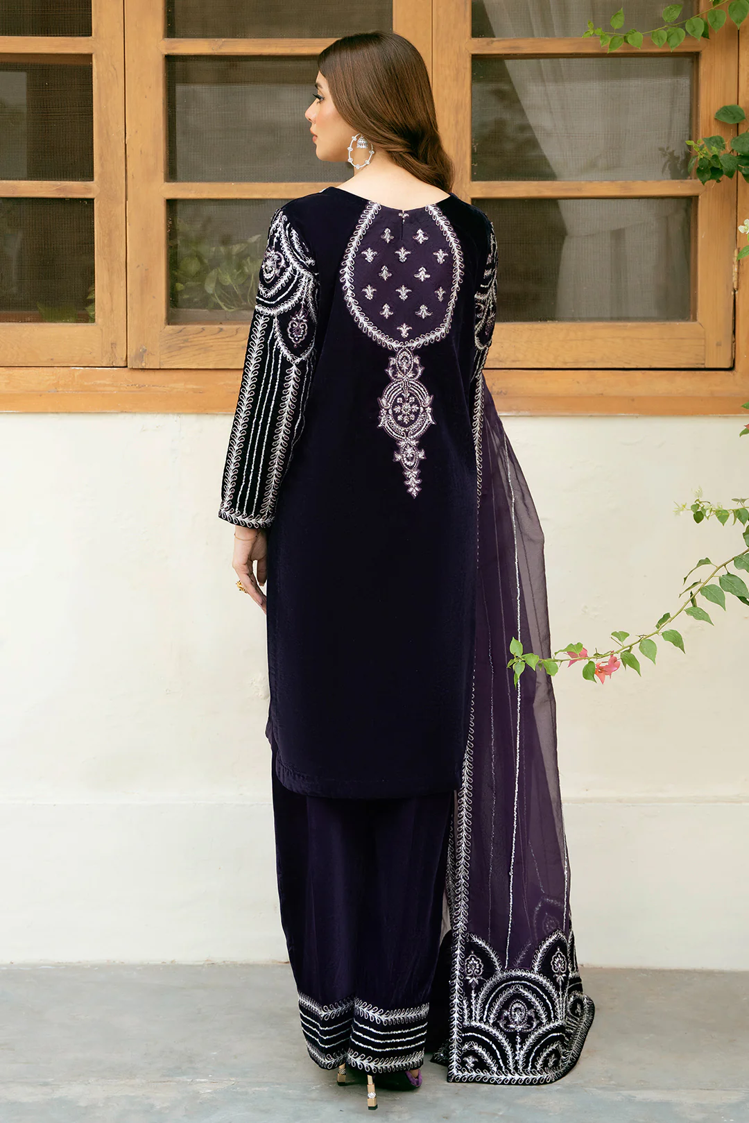 3 Piece - Embroidered Premium Velvet Suit V1011 - Image 6
