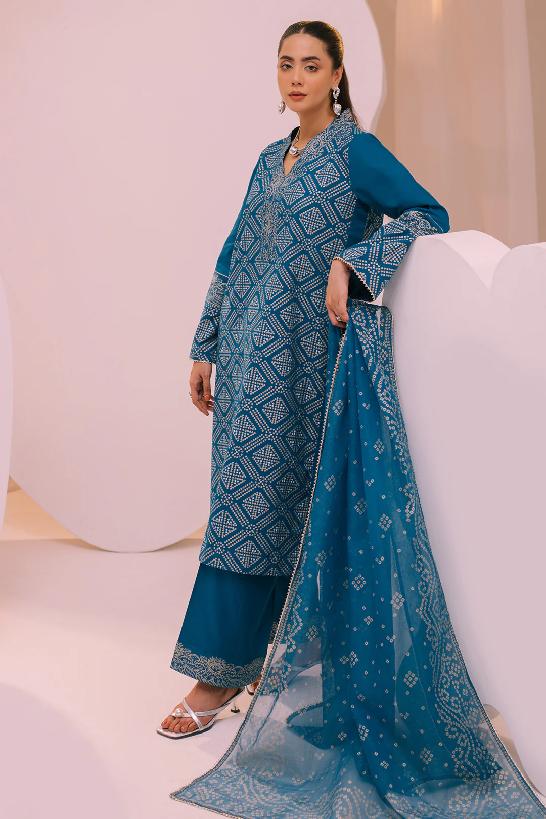 3 Piece - Block Print Cotton Suit P001223 - Image 3