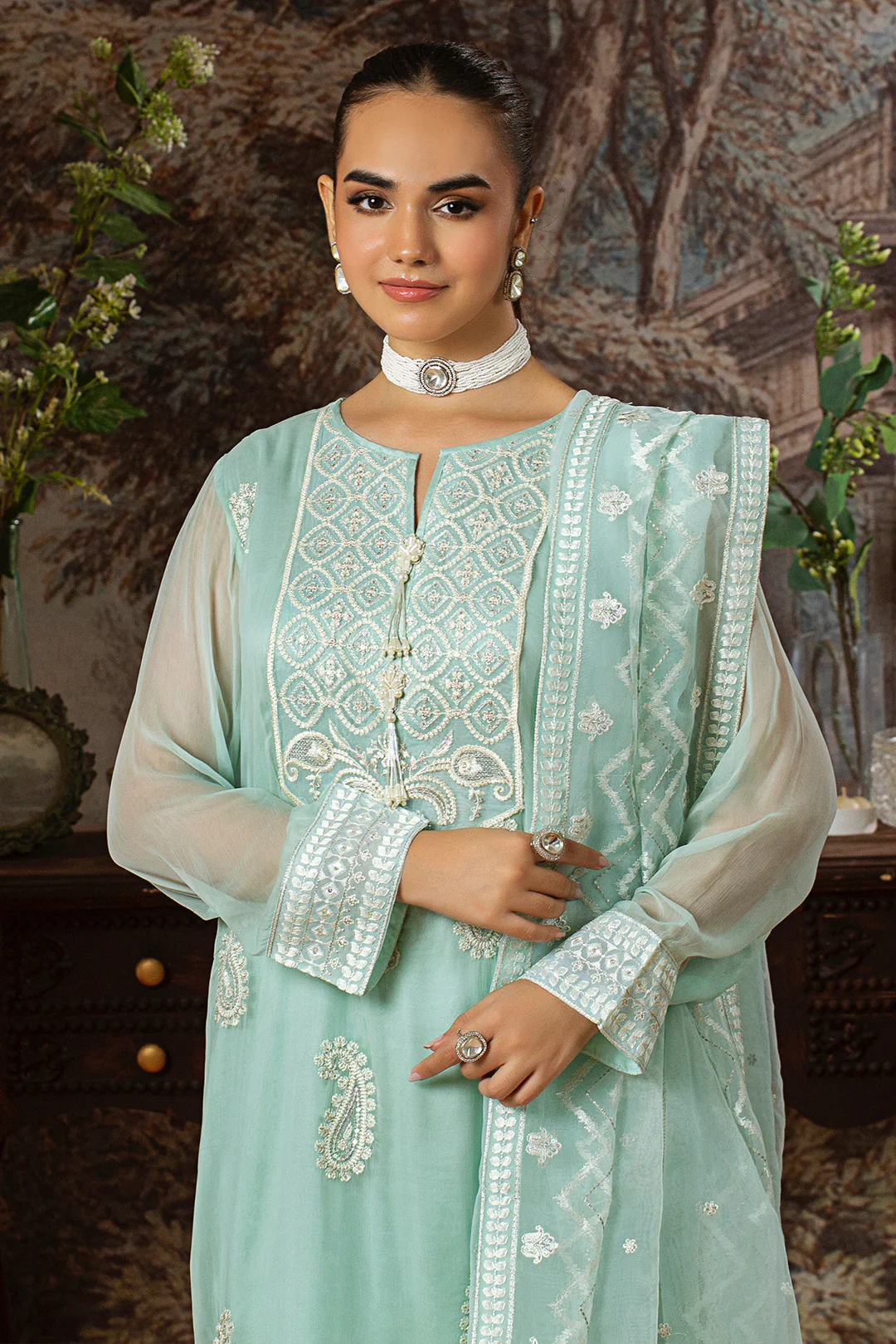 4 Piece - Embroidered Chiffon Suit L1148 - Image 3