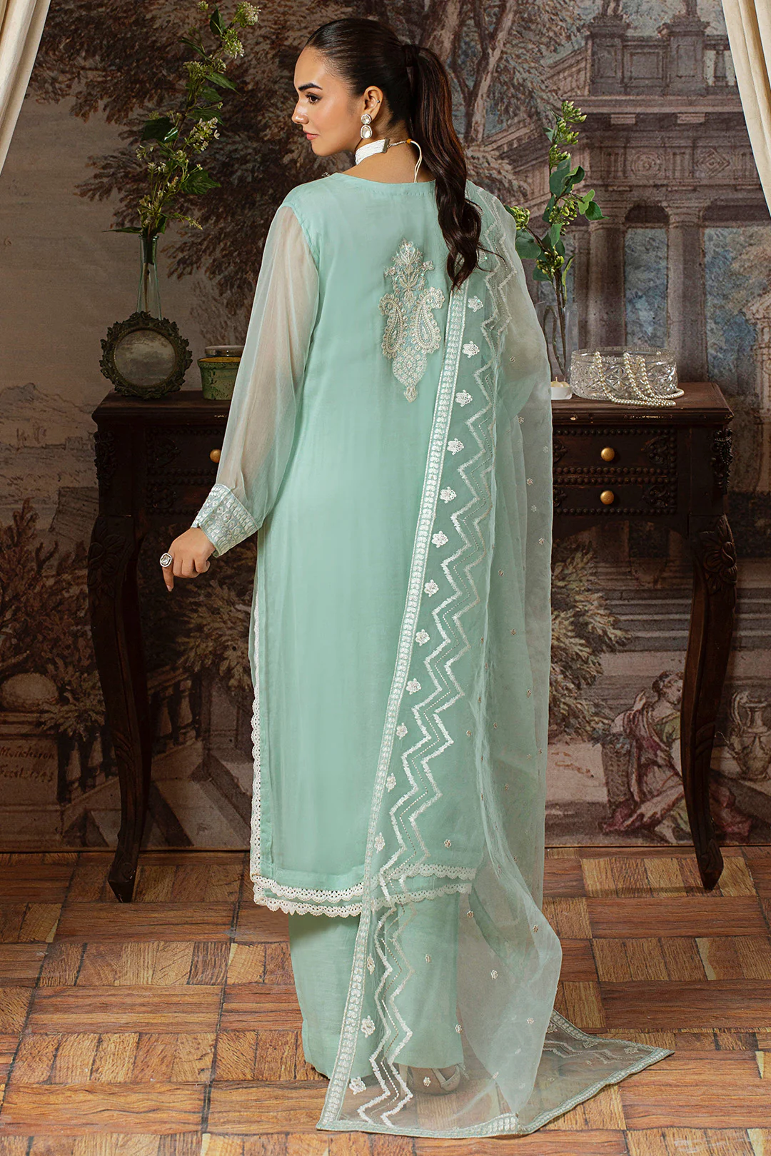 4 Piece - Embroidered Chiffon Suit L1148 - Image 4