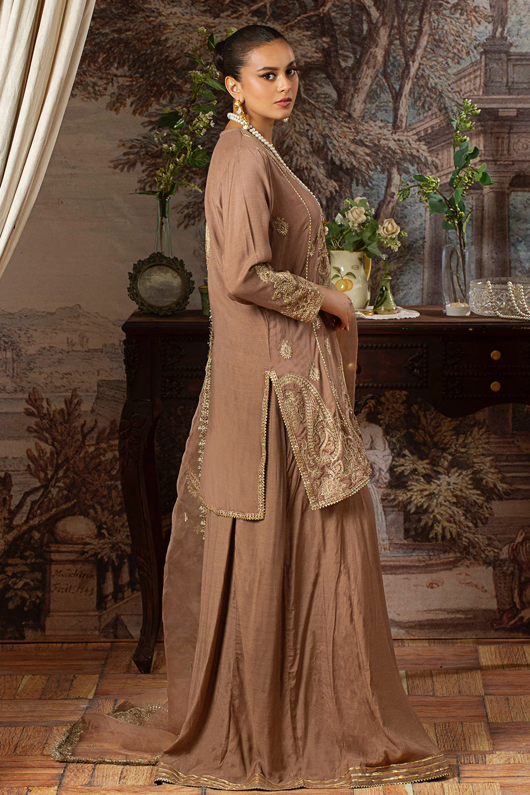 3 Piece - Embroidered Raw Silk Suit L1156 - Image 4
